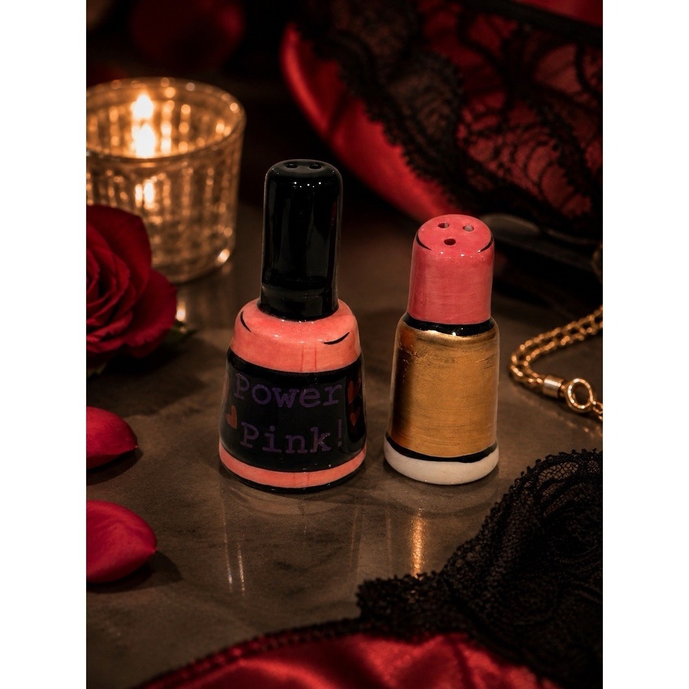 Ceramic Nail Polish And Lipstick Salt & Pepper Shakers, Home Décor, Gift for Her